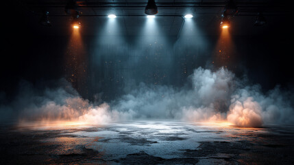 concrete floor with smoke and fog