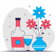 wine bottle and flowers