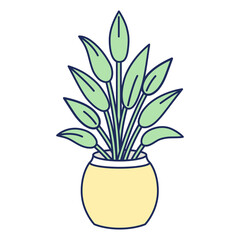 鉢植えの観葉植物のシンプルなカラーイラスト
