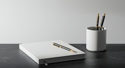 Notebook and Pens on Desk