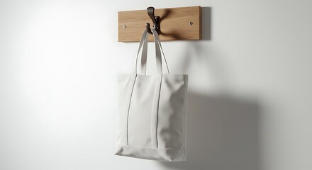 White Tote Bag Hanging on Wall Hook