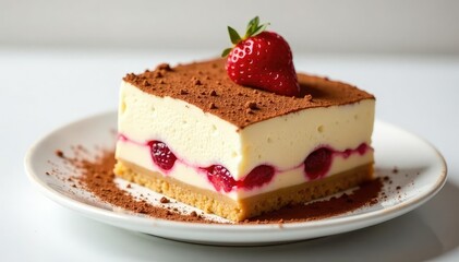 Rich, decadent tiramisu, dusted with cocoa powder, on pristine white background , white, delicious food