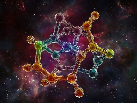 A Colorful Crystal Lattice Structure of a Molecule on a Neon Background