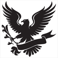Fototapeta premium Eagle Clutching a Banner Silhouette, Eagle With Banner