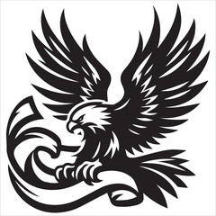 Obraz premium Eagle Clutching a Banner Silhouette, Eagle With Banner