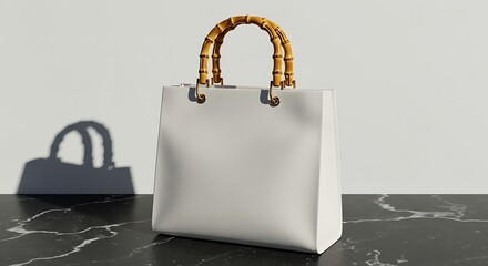 White Bag with Bamboo Handle