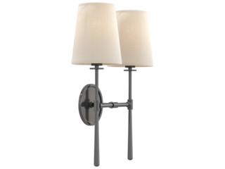 Rhodes Double Sconce , materials: Bronze/Fabric material , Elegant Lighting Fixture Against white bachground ,