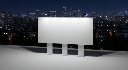 Blank Billboard Against Cityscape at Night