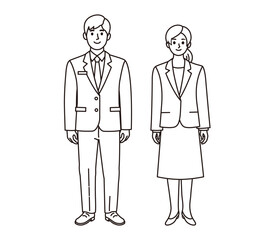 男性と女性のビジネスマン2人の白黒イラスト