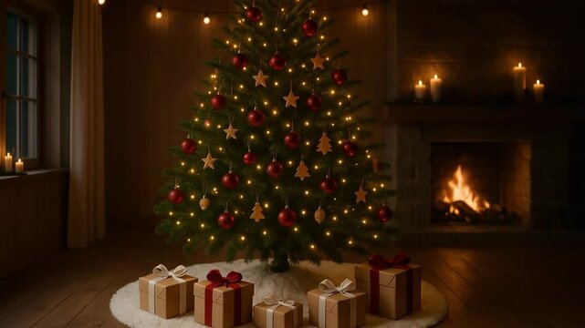 Minimalist Decorated Christmas Tree in Cozy Winter Interior