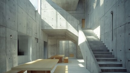 Obraz premium Modern concrete interior with light filtering through