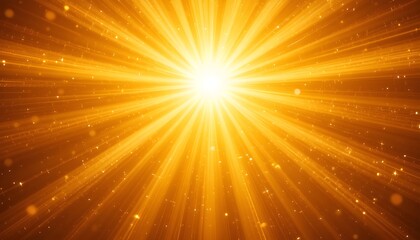 Obraz premium Bright Sunny Yellow Orange Golden Sun Rays Sparkle Sunburst Background with Copy Space for Text