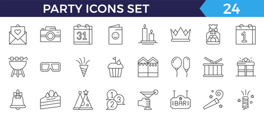 Party line icon set. Included icons as celebrate, celebration, dancing, music, congrats and more.