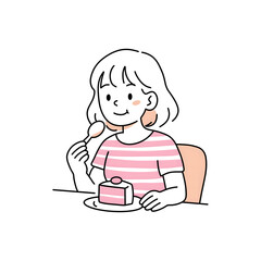 Happy girl enjoying a piece of cake at home