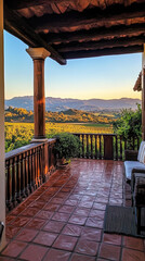 Warm balcony with wooden railings and tiled floor offering cozy outdoor space ideal for home design features