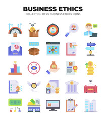 Collection of 25 Business Ethics Icons. A Guide to Corporate Social Responsibility