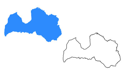 Map of Latvia. Detailed outline and blue silhouette