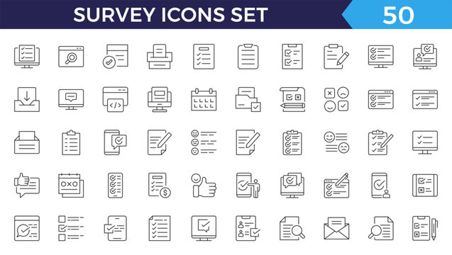 Survey feedback, testimonial, customer thin line icons. For website marketing design, logo, app, template, ui, etc.