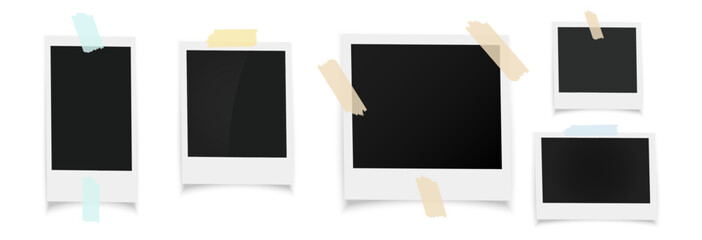 Photo frames with shadow, template background for photography, polaroid photo frames collection, vector png on transparent background. Blank photo frame mockup.