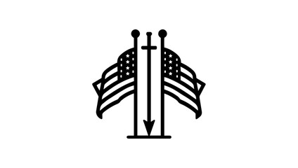 American flags, flags, arrow, stars, memorial day logo vector in black colour silhouettes 