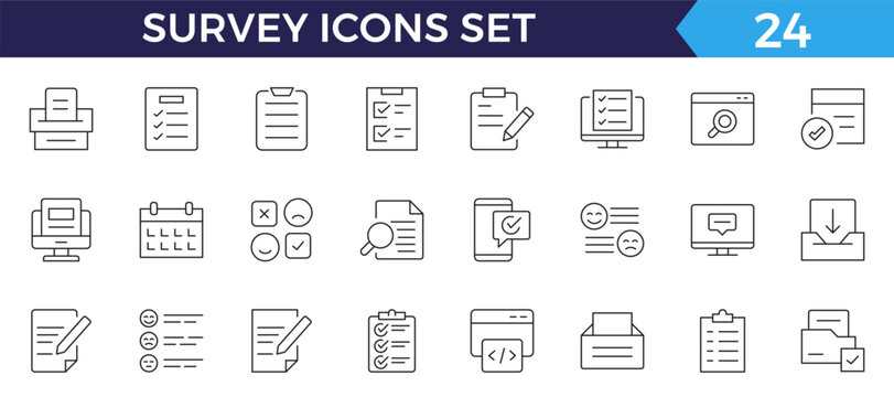 Survey feedback, testimonial, customer thin line icons. For website marketing design, logo, app, template, ui, etc.