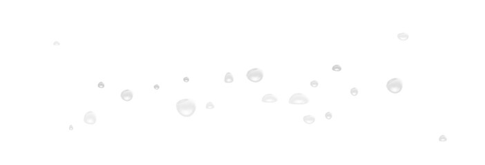 Realistic water drops on a transparent background, condensation on the surface with light reflection and shadow, vector, png, 3D effect.