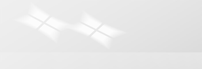 Sunlight on light wall, gentle shadow from windows on gray wall. Minimal light gray background for product presentation, vector png graphics. Sunny daylight background.