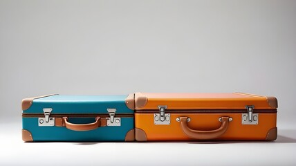 A vibrant, colorful travel suitcase standing upright on a pure white background, handle extended, modern and stylish design, no people, minimalistic composition, clean lighting,Generative Ai
