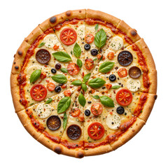 Delicious Vegetarian Pizza with Tomatoes, Basil, and Olives