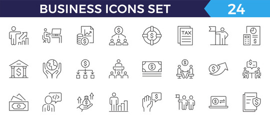 Business line icons. Team, business people, human resources, collaboration, research, meeting, partnership, support, businessman