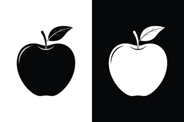 Simple Apple Icon. Flat Vector Fruit Design in Black and White