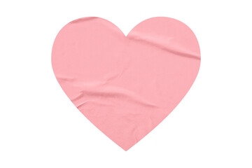 pink crumpled paper heart heart sticker isolated on transparent background