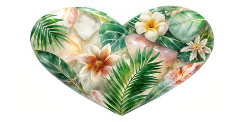 Elegant abstract quartzite crystal formation with organic tropical floral elements in a heart pattern , quartzite, crystal