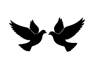 TwoTwo Doves Flying Towards Each Other Silhouettes