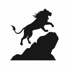 Majestic lion silhouette leaping on rock