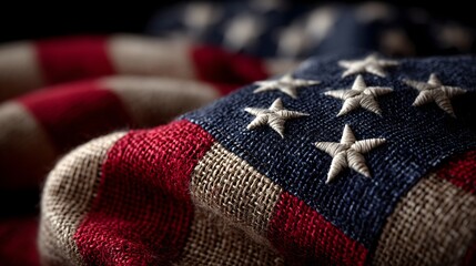 Celebrate Flag Day with a close-up of an American flag, vibrant colors showcasing patriotism on Independence Day or Veterans Day