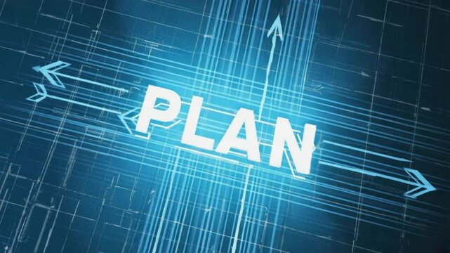 PLAN Text on Futuristic Digital Grid Background