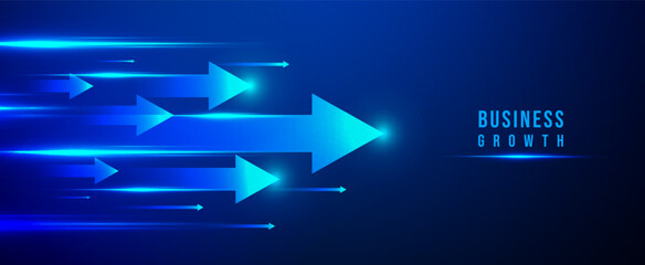 Business sales growth arrow on blue technology background