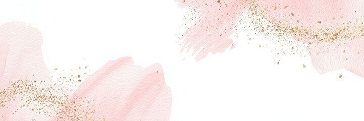 Soft pink watercolor background with golden accents creating a delicate and elegant design for various uses