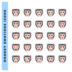 25 Monkey Emoticon Flat icon pack. vector illustration.