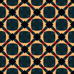 Abstract repeating pattern featuring rounded square shapes and bold black diamonds. Teal and beige tones with red line details. Downloadable high-res JPG background for digital and print projects
