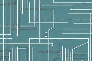 Intricate network of fine lines over a blue-green background, featuring continuous abstract white lines and interconnected geometric shapes. A seamless geometric design ideal for use as a background t
