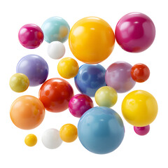Assorted colorful plastic balls floating isolated on white background ideal for children?s toys party decorations or playful design themes with bright colorful balls