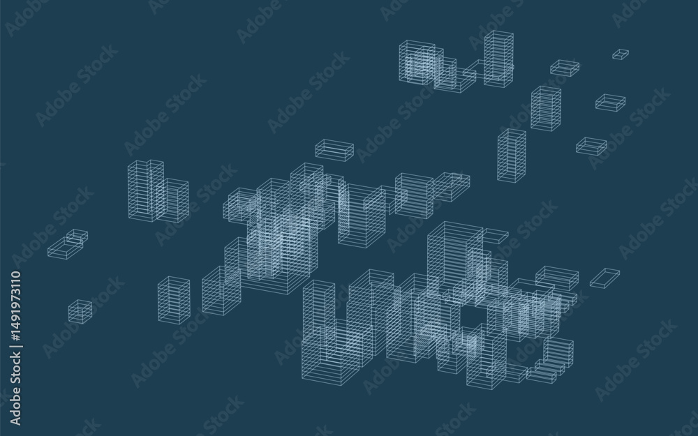Poster abstract 3d dynamic wireframe. geometric perspective background. abstract matrix wireframe backgroun