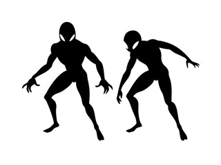 Two Alien Figures Crouching Silhouettes,