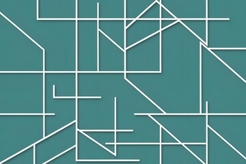 Intricate network of fine lines over a blue-green background, featuring continuous abstract white lines and interconnected geometric shapes. A seamless geometric design ideal for use as a background t