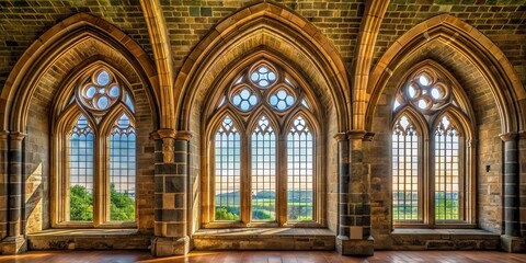 Obraz premium Arched Windows in old Church , church architecture, archways