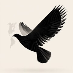 Obraz premium Black bird soaring gracefully with abstract world map in the background, symbolizing freedom