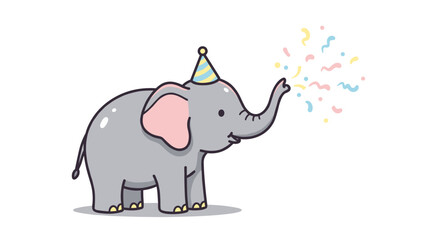 Obraz premium Cute elephant wearing a party hat celebrating with confetti 