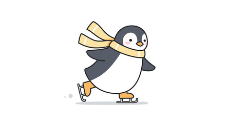 Obraz premium Cartoon penguin ice skating with a scarf in a winter scene 